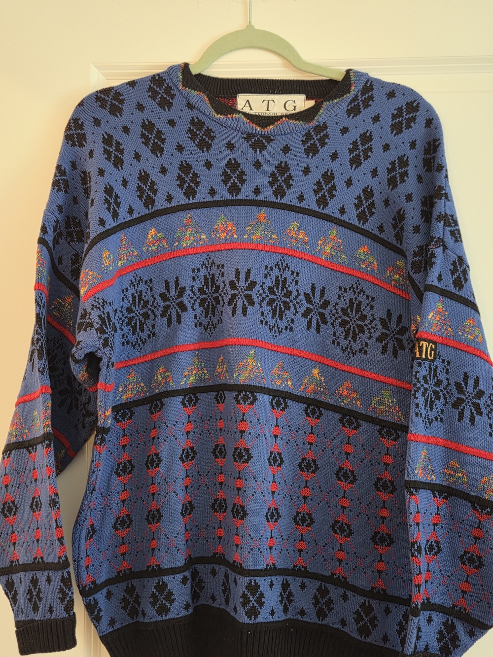Vintage ATG All Terrain Gear Canada Blue Fair Isle Cotton Sweater Large